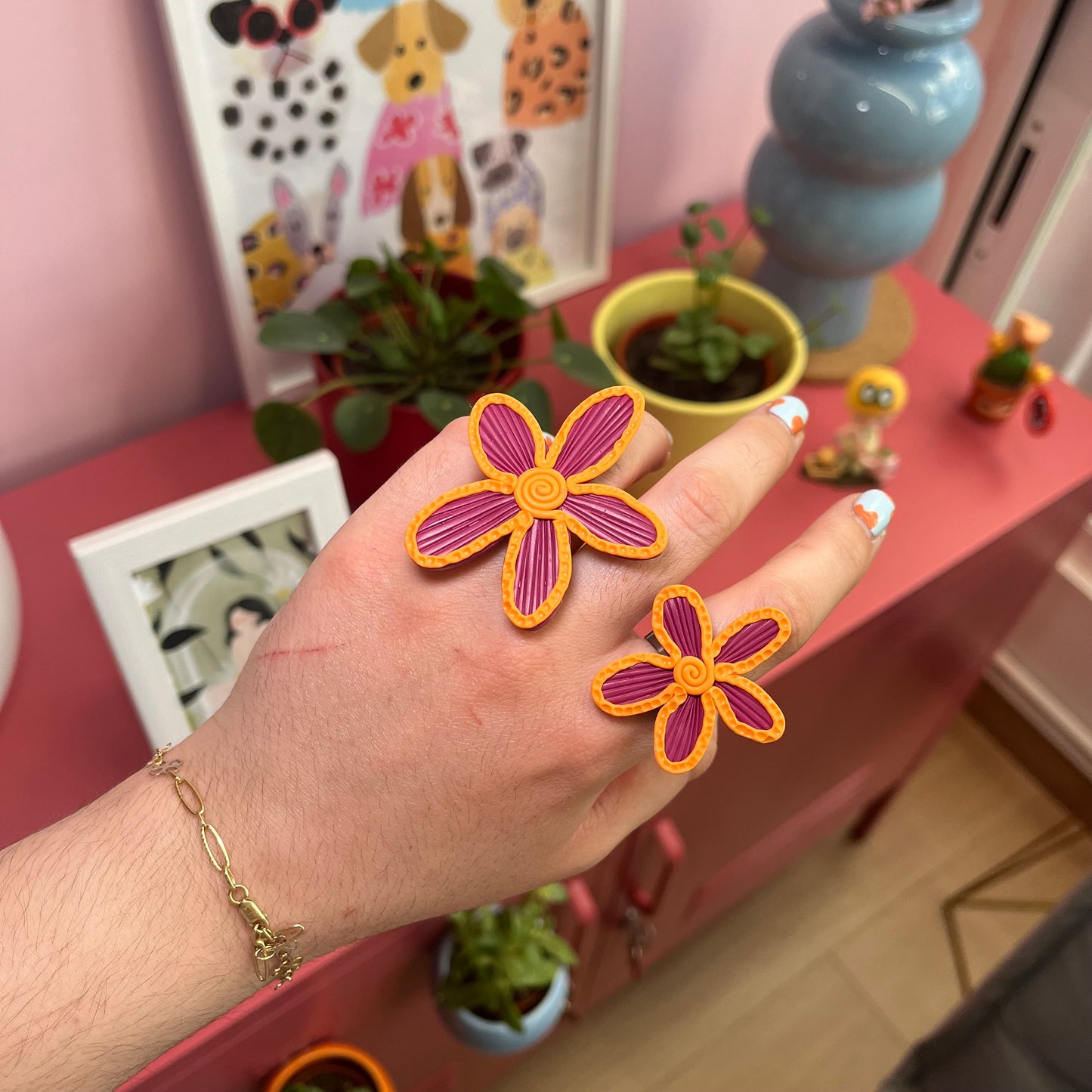 Anillo flor dúo buganvilla + naranja