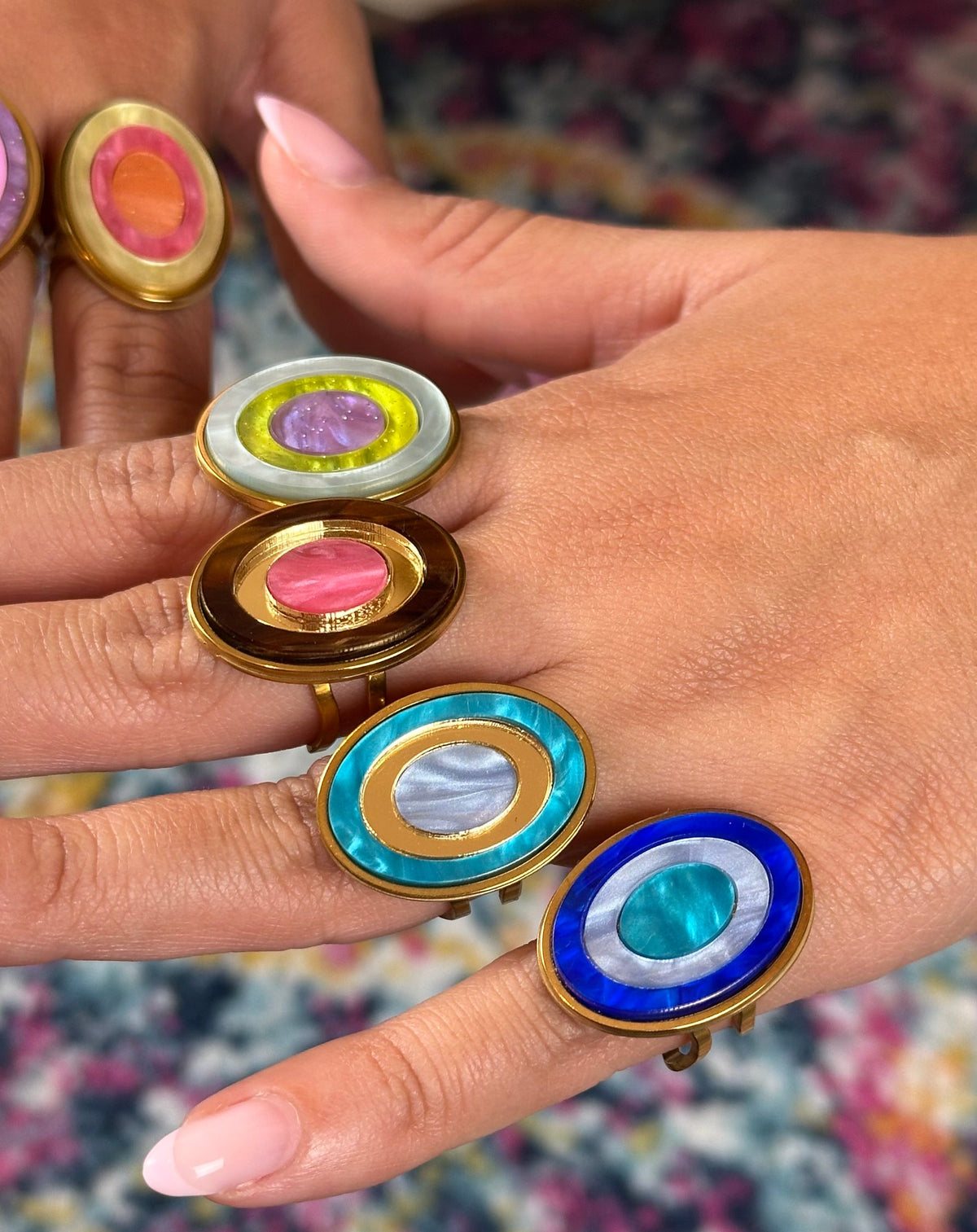 Anillo mini geoda marrón+rosa