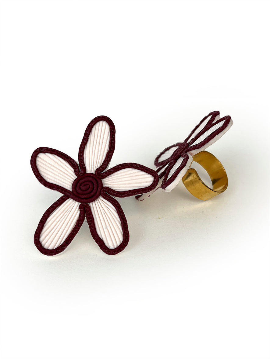 Anillo flor dúo blanco+vino