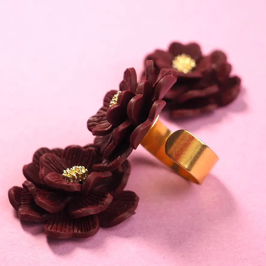 WINE colored Floral Ring