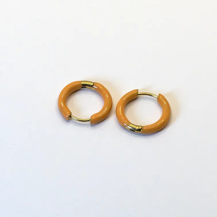 Enameled gold hoops, Oranges