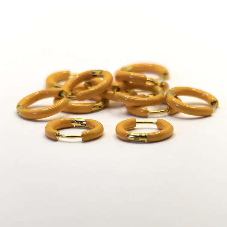 Enameled gold hoops, Oranges