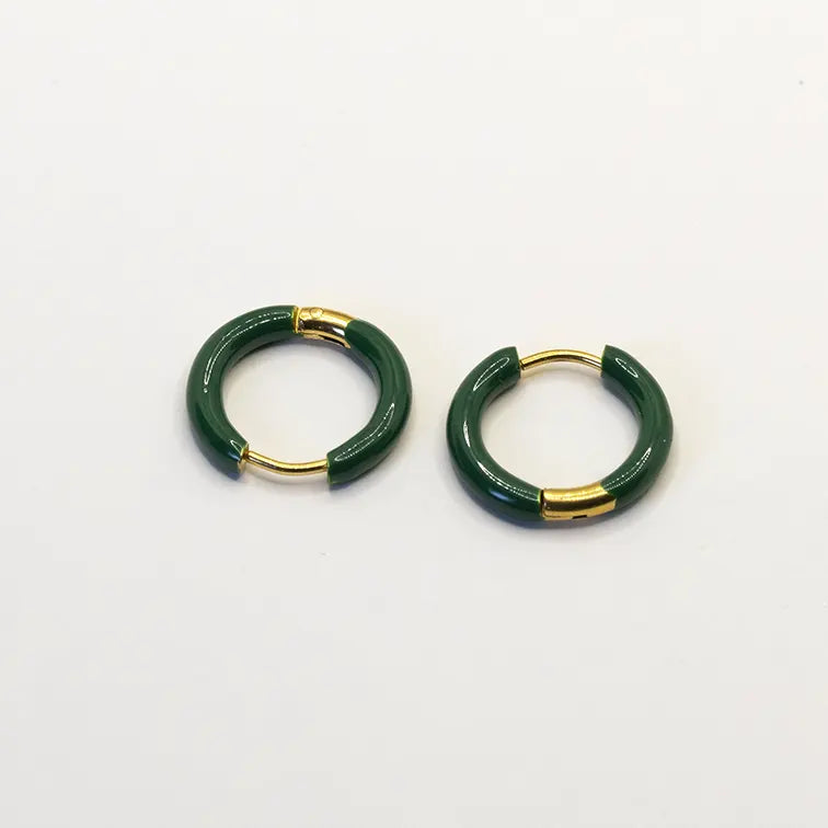 Enameled gold hoops, Green