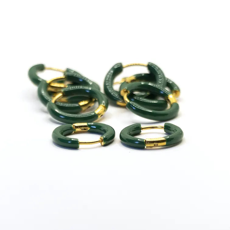 Enameled gold hoops, Green