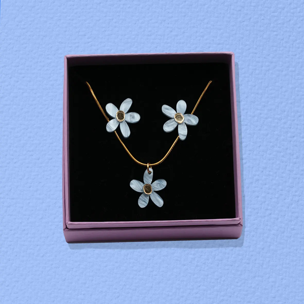 Marbled Baby Blue Necklace + Earrings Set