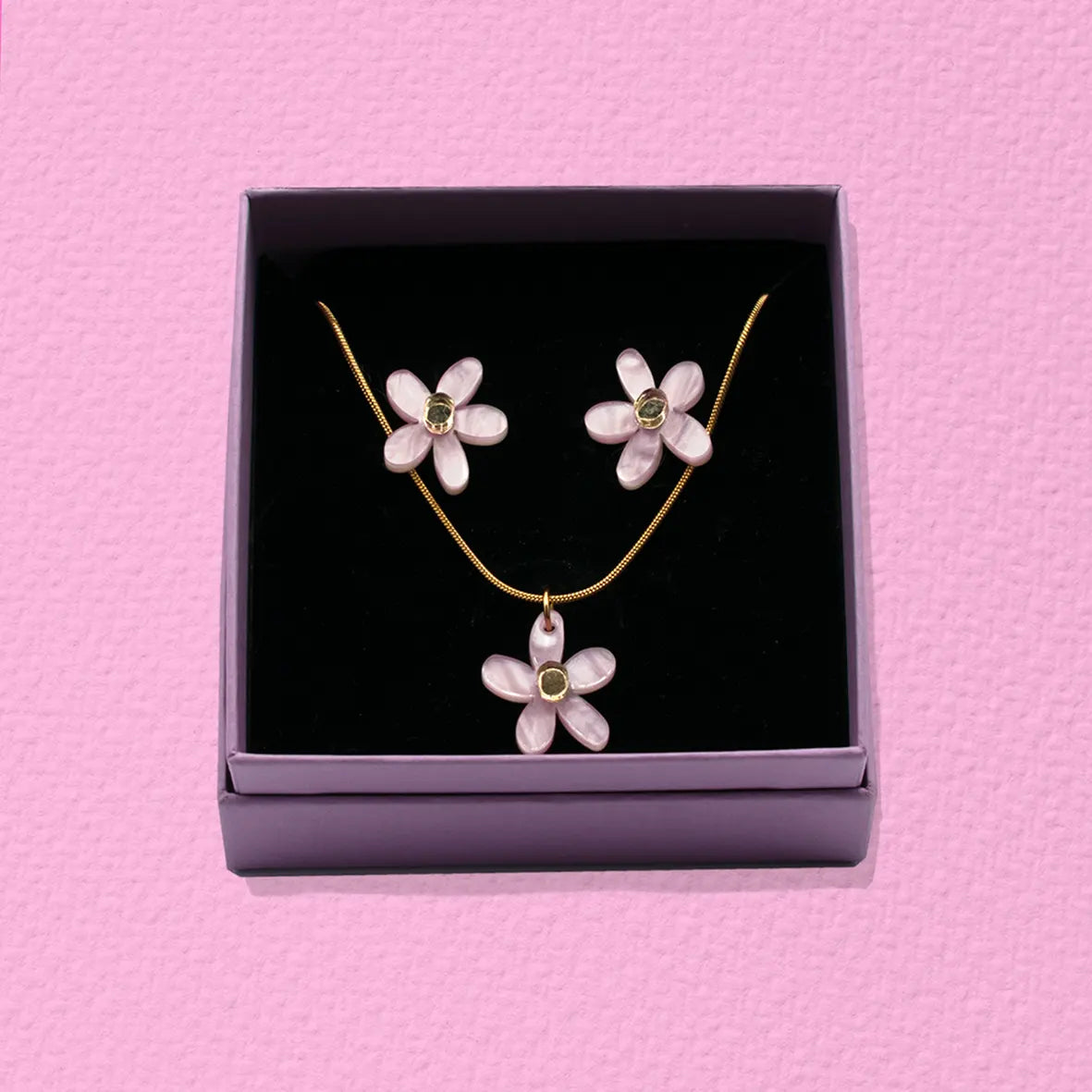 Conjunto Pendientes + Collar Rosa palo marmolado