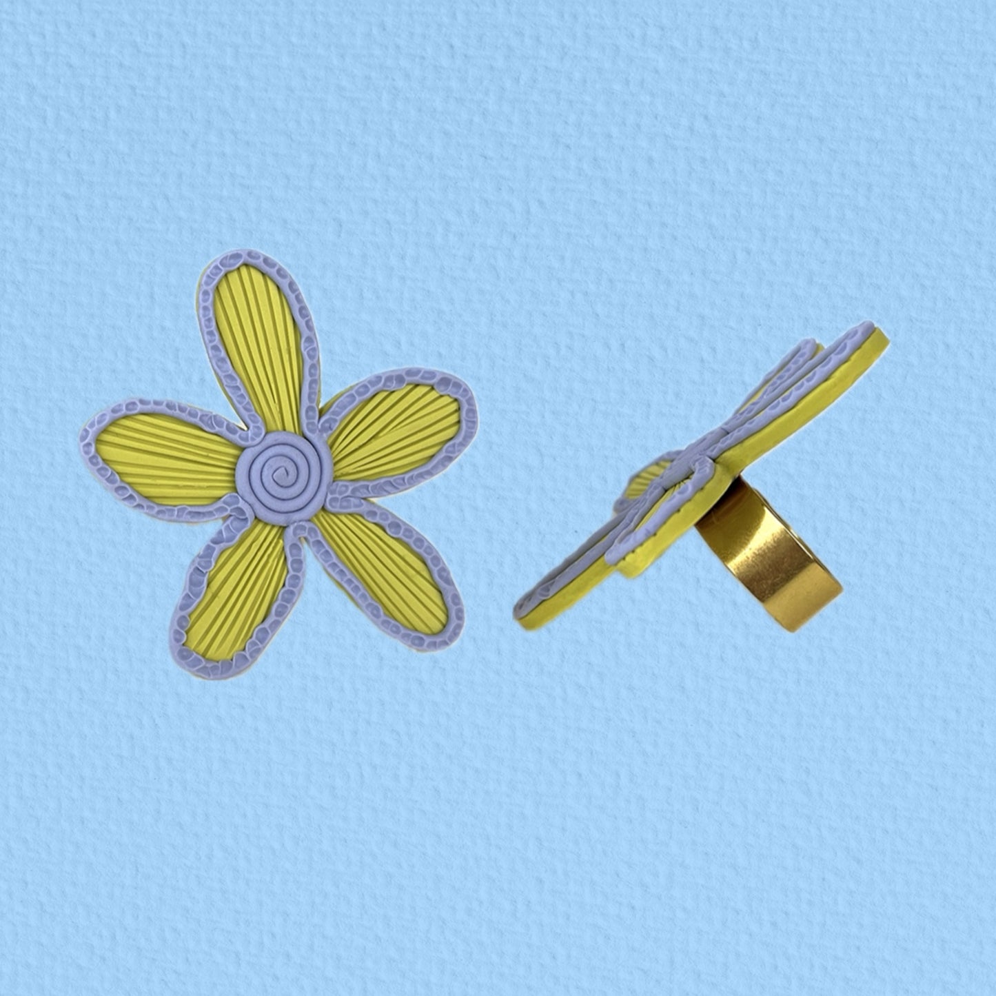 Duo flower ring lime green + blue