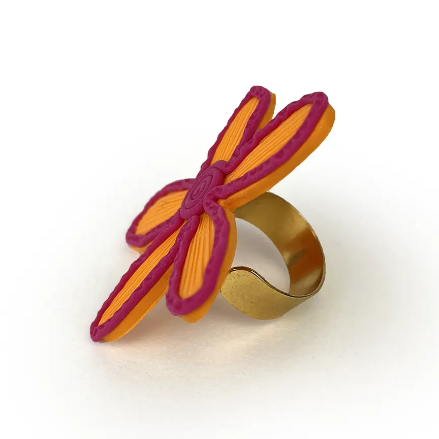 Anillo flor dúo naranja + rosa