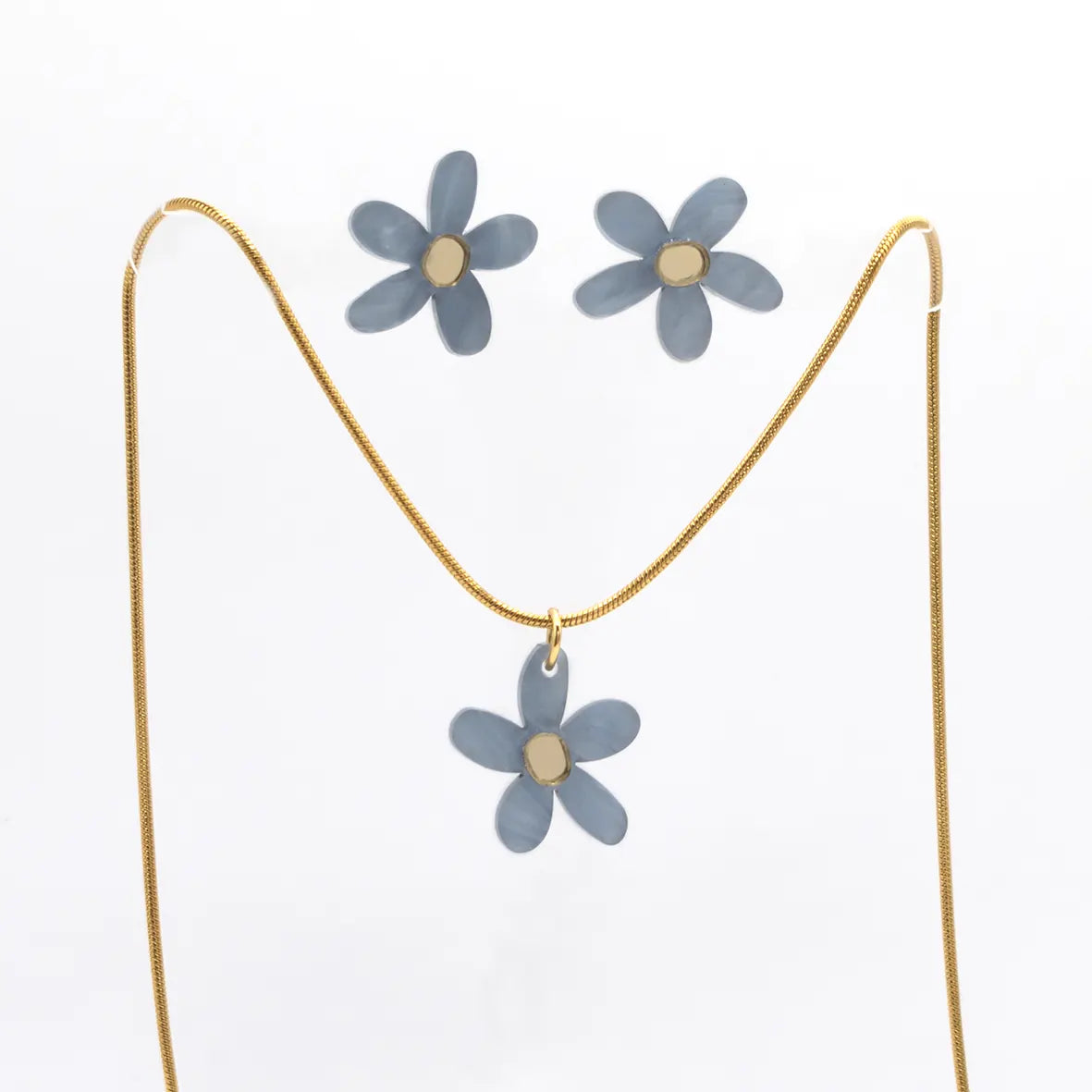 Marbled Baby Blue Necklace + Earrings Set