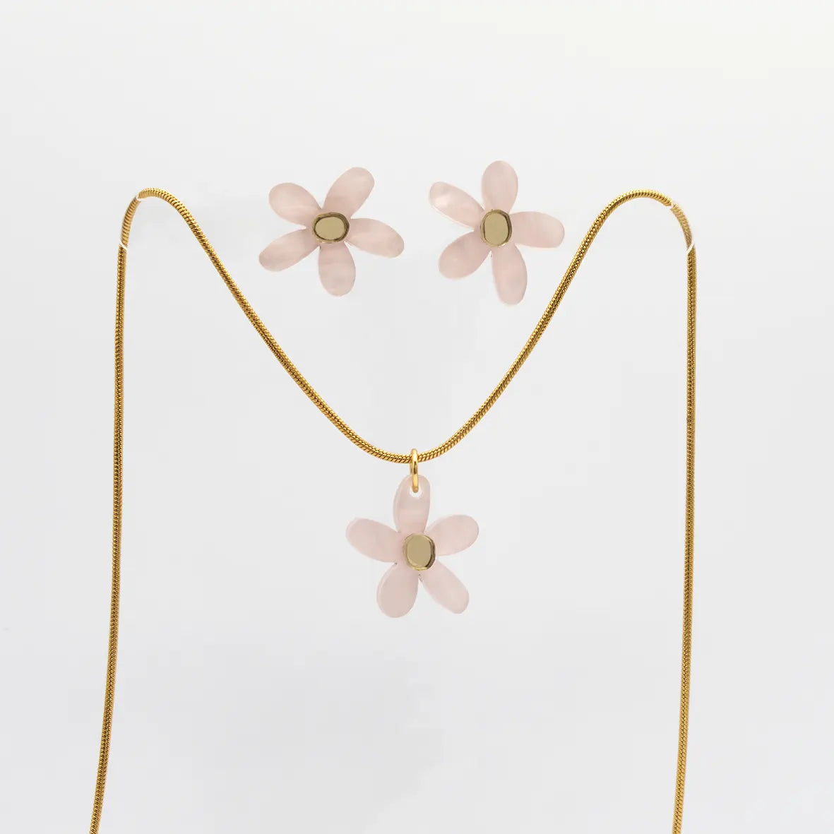 Conjunto Pendientes + Collar Rosa palo marmolado