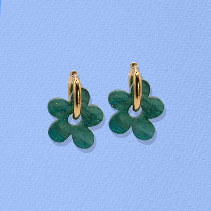 Dark green marble flower Charm