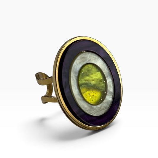 Anillo mini geoda Morado+amarillo+verde