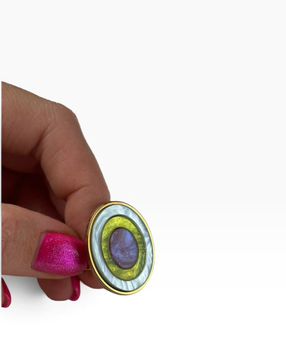 Anillo mini geoda azul+verde+morado