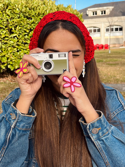 Pink + red duo flower ring