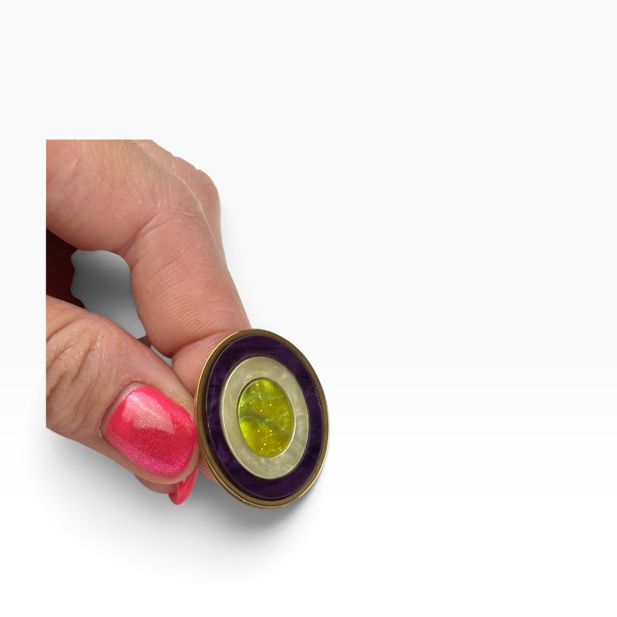 Anillo mini geoda Morado+amarillo+verde
