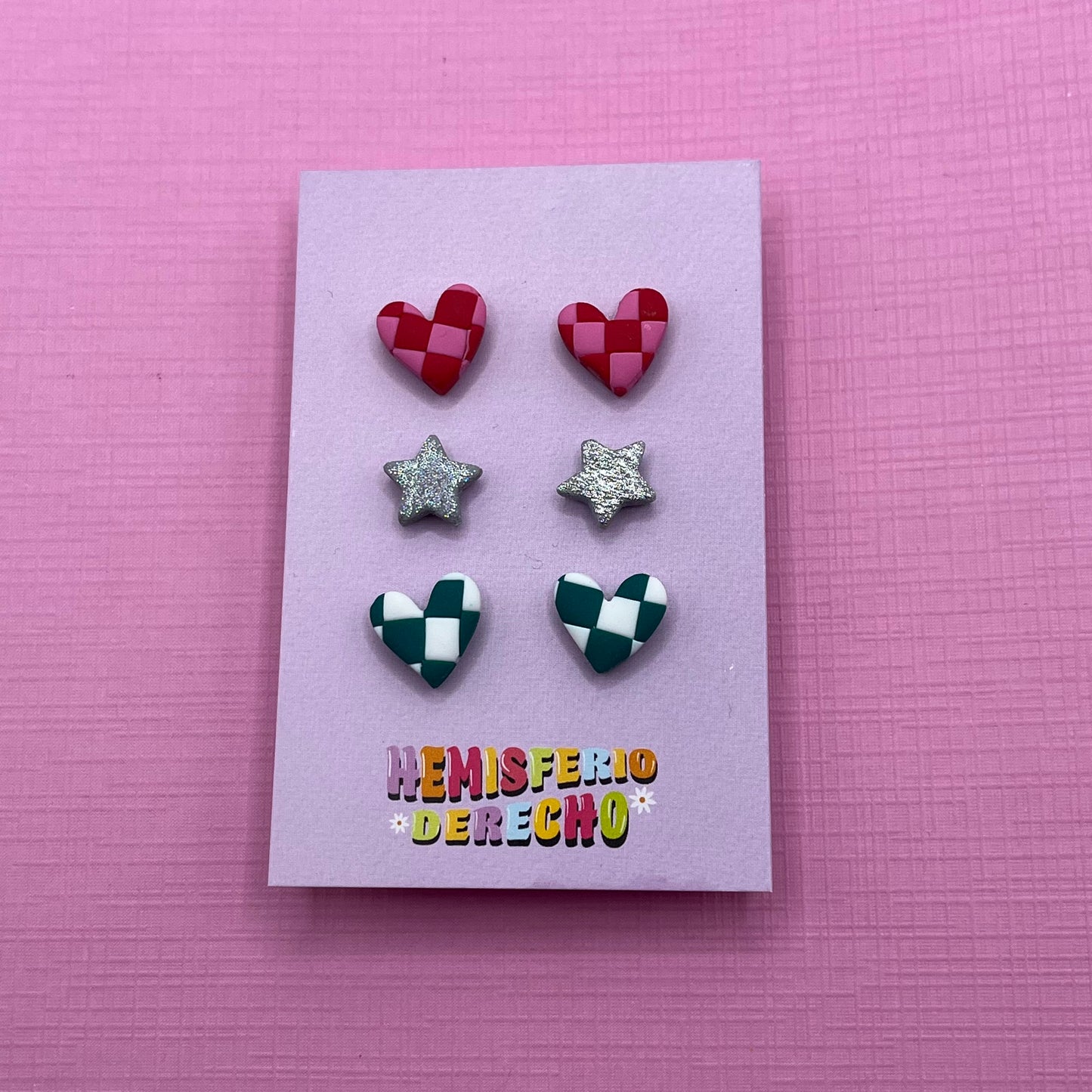 Pack Mini Pendientes damero corazon