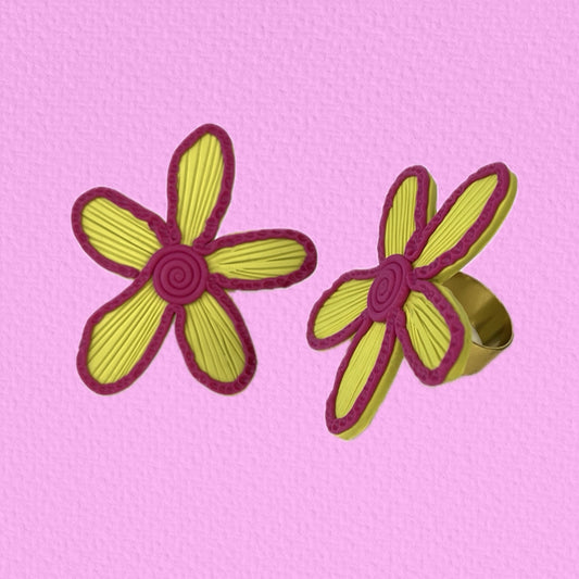 Duo flower ring lime green + pink