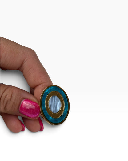 Anillo mini geoda azul océano+ dorado+ azul bebé
