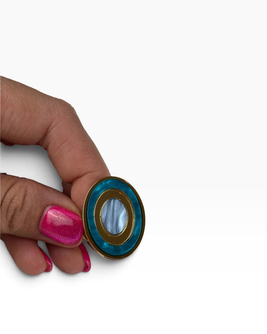 Anillo mini geoda azul océano+ dorado+ azul bebé