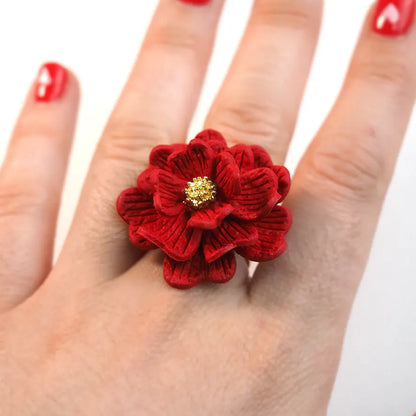 RED Floral Ring