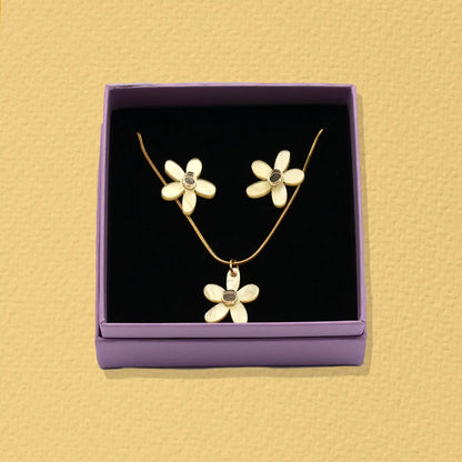 Conjunto Pendientes + Collar Amarillo pastel marmolado