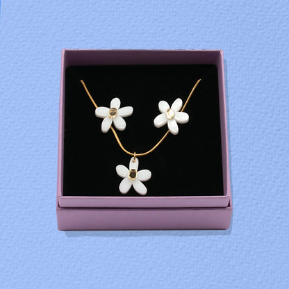 Conjunto Pendientes + Collar Blanco