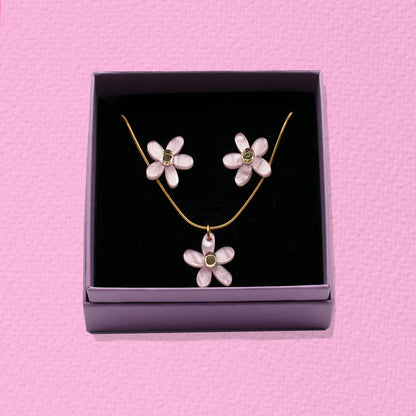 Marbled Rosewood Necklace + Earrings Set