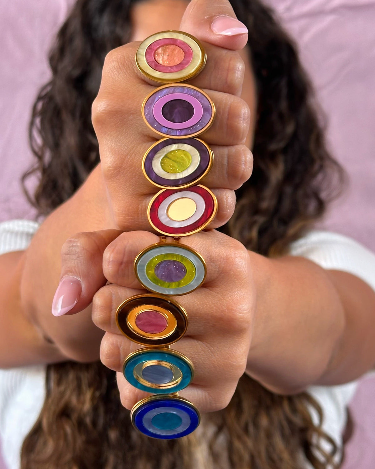Anillo mini geoda Morado+amarillo+verde