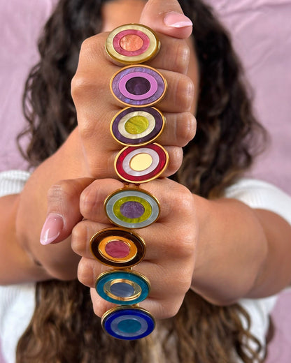 Anillo mini geoda Morado+amarillo+verde