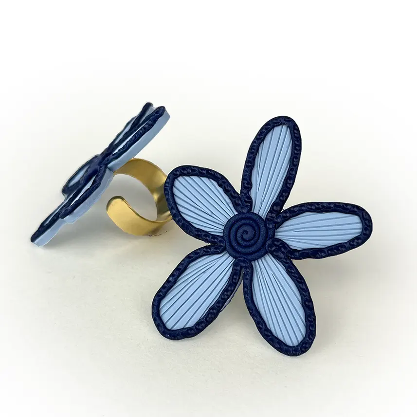 Anillo flor dúo azul+azul cielo