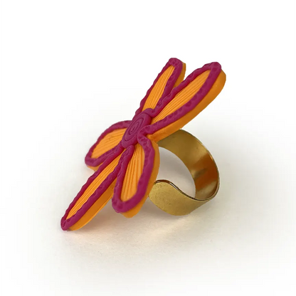 Anillo flor dúo naranja + rosa