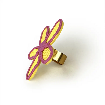 Pink+yellow duo flower ring