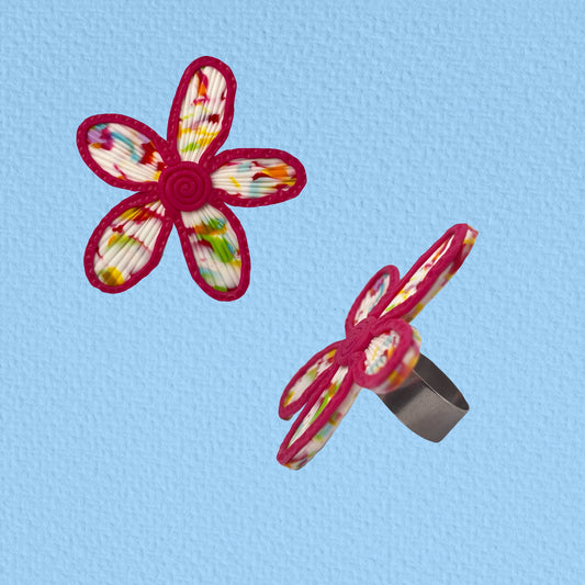 Anillo flor dúo multicolor + rosa