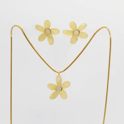 Conjunto Pendientes + Collar Amarillo pastel marmolado