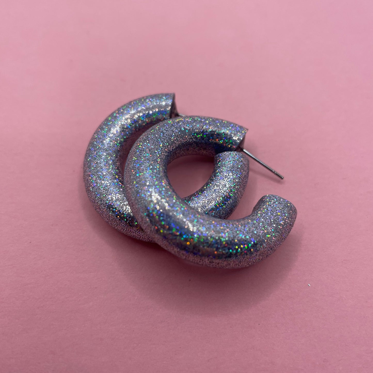 Silver Glitter Hoops